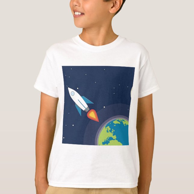 Camiseta Rocket no design gráfico da terra da lua do espaço (Frente)