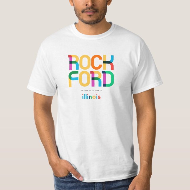 Camiseta Rockford Illinois Meio século, Pop Art, (Frente)