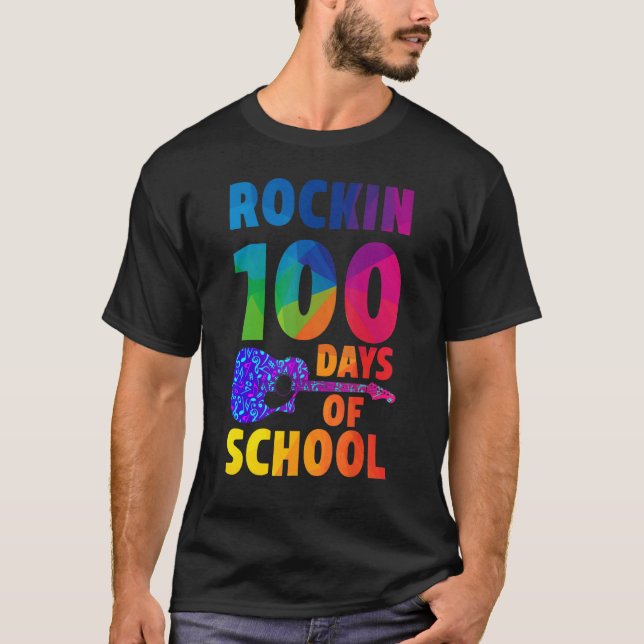 Camiseta Rockin 100 Dias De Professora De Música Escolar (Frente)
