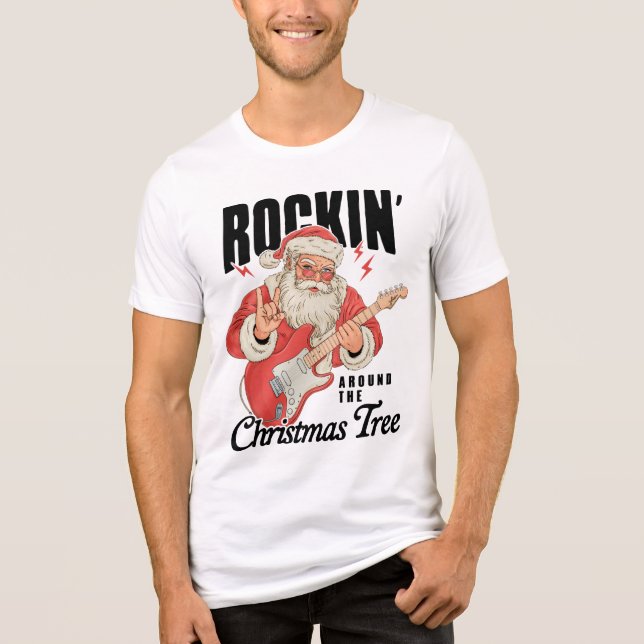 Camiseta Rockin' Around The Christmas Tree Rock Music Santa (Frente)