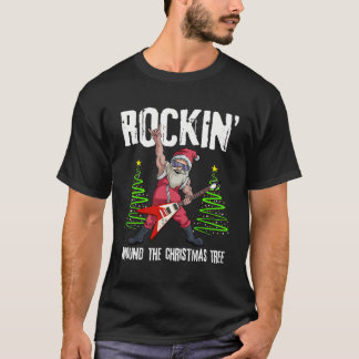 Camiseta Rockin Em Torno Da Árvore De Natal Long Sleeves Ro