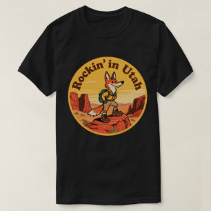 Camiseta Rockin 'em Utah_ Arte Retro de Coyote e Canyon
