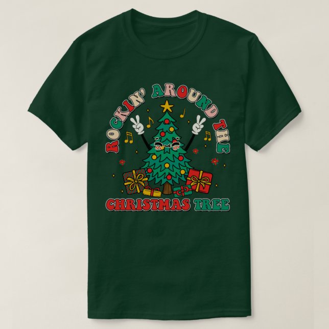 Camiseta rockin em volta da árvore de natal (Frente do Design)