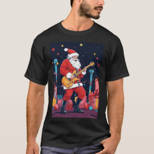 Camiseta Rockin' Santa Claus Tocando Violão Elétrico