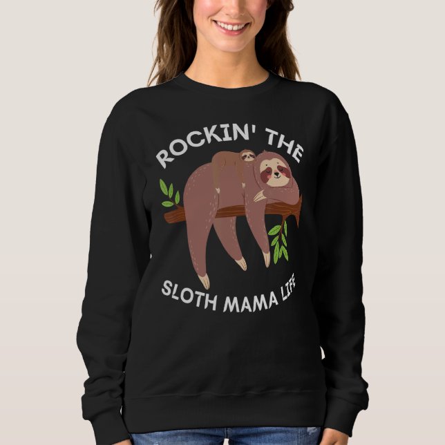 Camiseta Rockin The Sloth Mama Life Fofa Mãe E Ba (Frente)