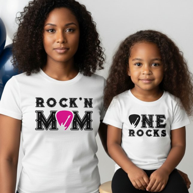 Camiseta Rock'n Mom Guitar Pick Matching Parent (Criador carregado)