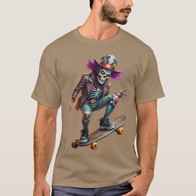 Camiseta Rocknroll skeleton skater illustration funny (Frente)