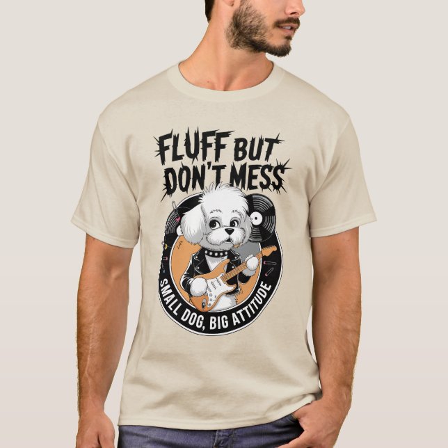 Camiseta Rockstar Bichon Frise - Fluffy Punk Dog (Frente)