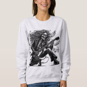 Camiseta Rockstar com esqueleto dinâmico tocando guitarra e