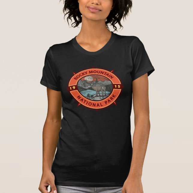 Camiseta Rocky Mountain National Park Elk Compass (Frente)