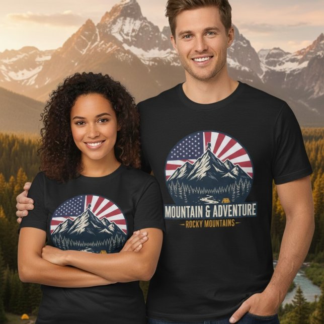 Camiseta Rocky Mountains Patriotic Outdoor Adventure Hiking (Criador carregado)