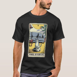 Camiseta Roda da Fortuna Carta de Tarot Gato Robô Aspirador