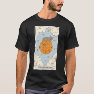 Camiseta Roda da Fortuna Crescente Gato Cartão Tarot Witchy