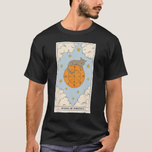 Camiseta Roda da Fortuna Crescente Gato Cartão Tarot Witchy