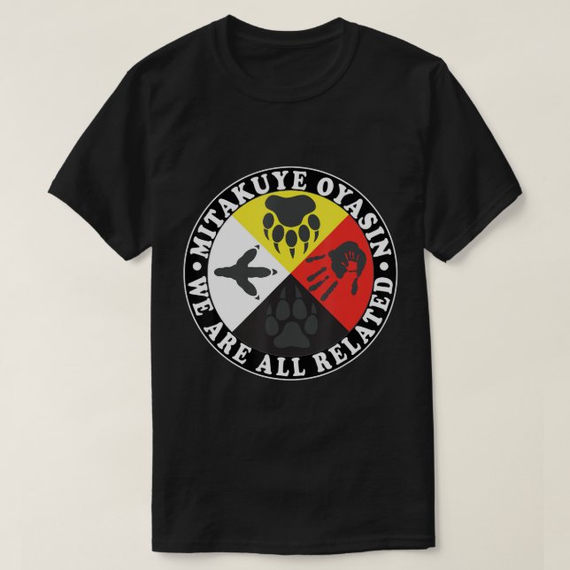Camiseta Roda Nativa Americana de Medicina, Mitakuye Oyasin (Frente do Design)