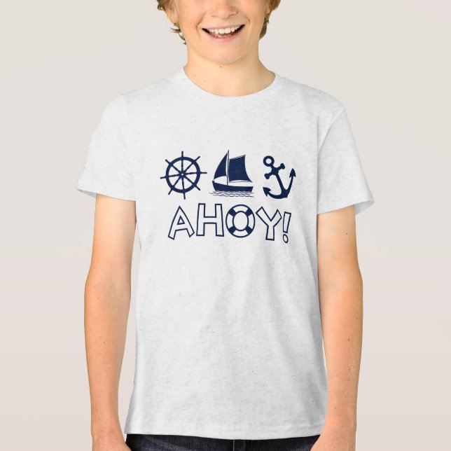 Camiseta Roda, veleiro, Anchor Ahoy! Azul Escuro (Frente)