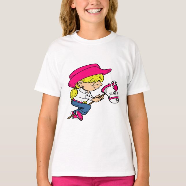 Camiseta Rodeio Ocidental Cowgirl em Stick Horse (Frente)