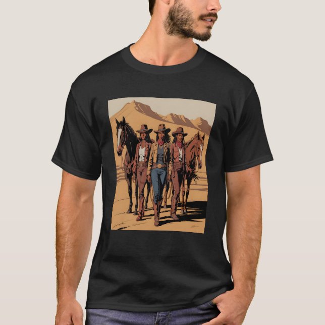 Camiseta Rodeio Ocidental da Moça Negra-Africana-Americana (Frente)