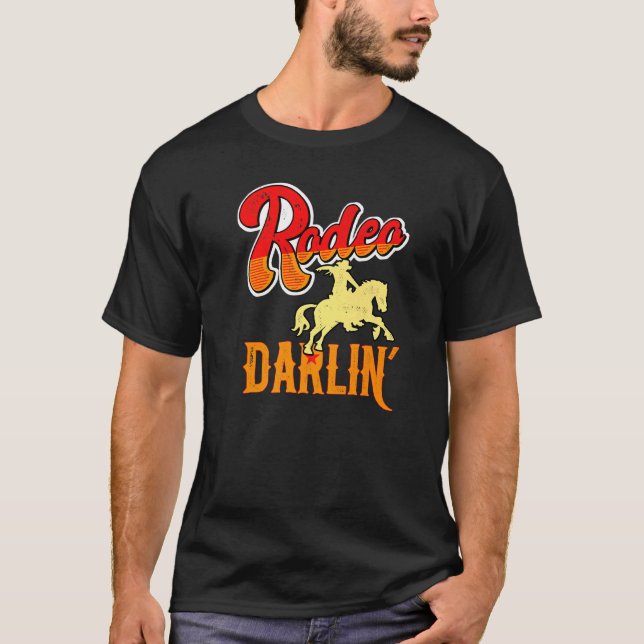 Camiseta Rodeio Rodeo Darlin, Cavalo e Touro, em Larga Medi (Frente)