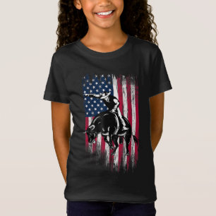 Camiseta Rodeo Bull Rider Patriota Americana Flag Cowboys