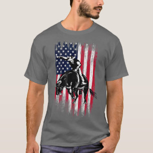Camiseta Rodeo Bull Rider Patriota Americana Flag Cowboys