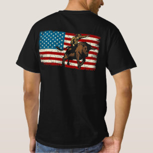 Camiseta Rodeo Bull Rider Patriota Americana Flag Cowboys
