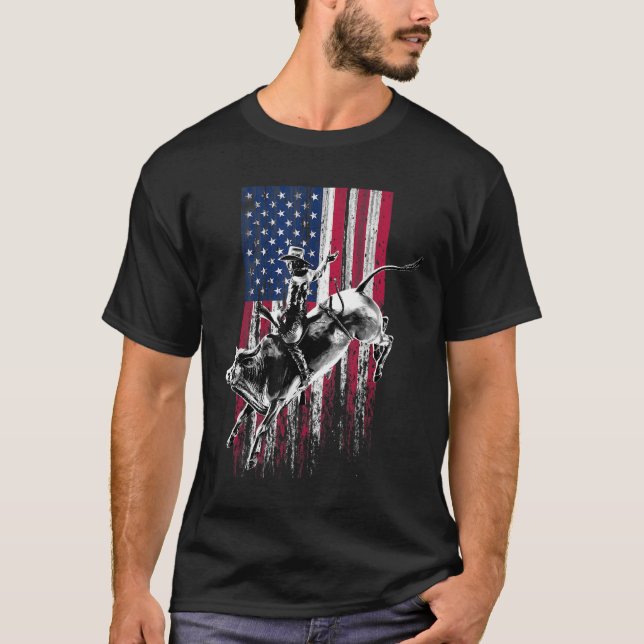 Camiseta Rodeo Bull Rider Patriótico Bandeira Americana par (Frente)
