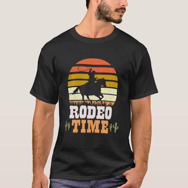 Camiseta Rodeo Time Cowboy Horse Ranch Retro Sunset R (Frente)