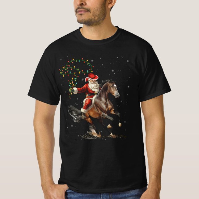 Camiseta Rodeo Western Cowboy Papai noel Andando Uma Feliz  (Frente)