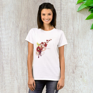 Camiseta Rodovalho Floral com Flores Vermelhas e Hummingbir