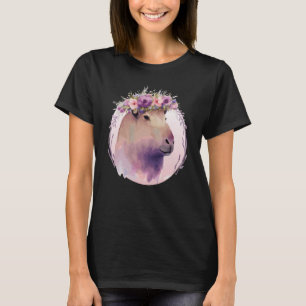 Camiseta Roedor Capivara Fofa Coroa de Flor Floral Aquarela