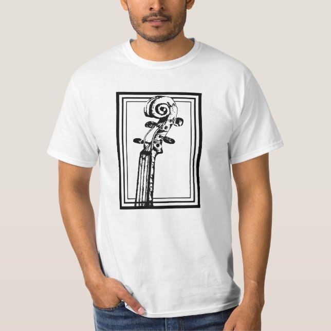 Camiseta Rolagem de violino preto e branco com contornos pr (Frente)