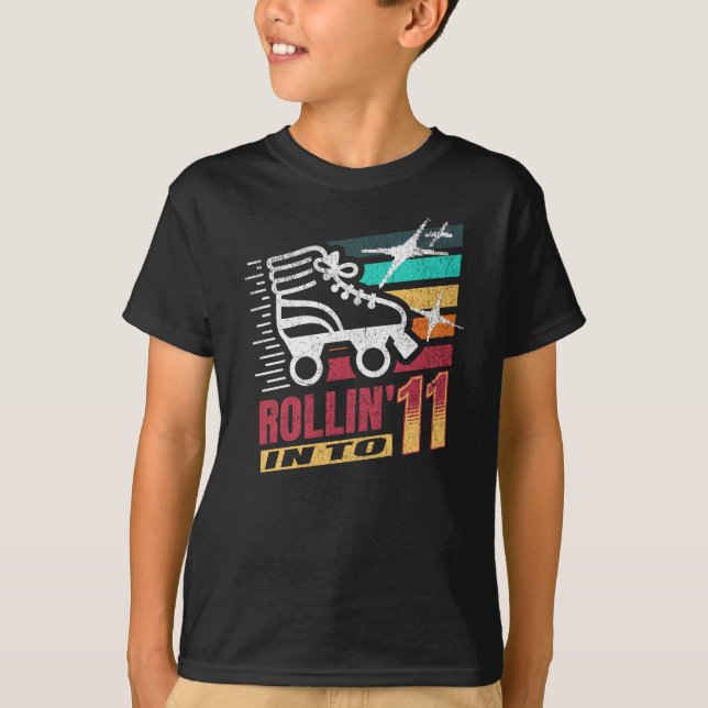 Camiseta Rolando em 11 Vintage Roller Skating Birthday (Frente)
