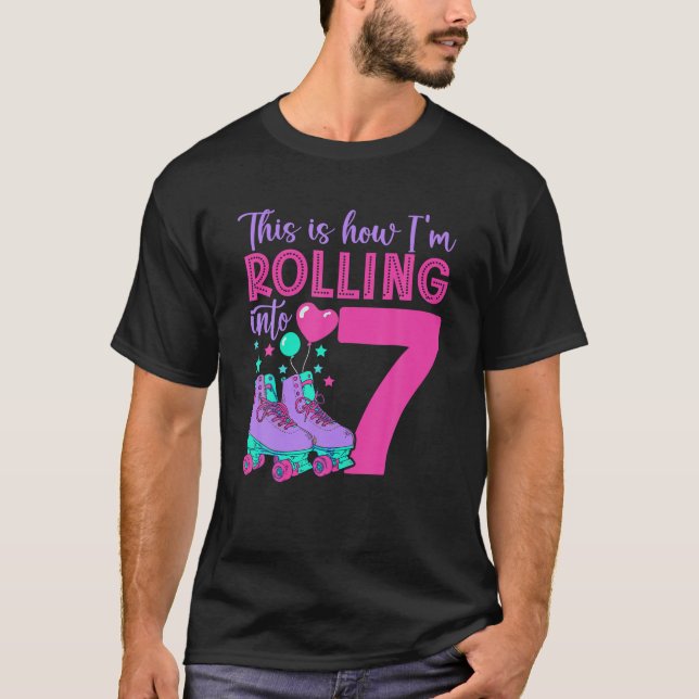 Camiseta Rolando em 7 7 de meninas Skates de rolo de aniver (Frente)