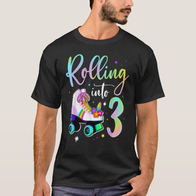 Camiseta Rolando Para Uma Garota De Pé-De-Aniversário De 3  (Frente)