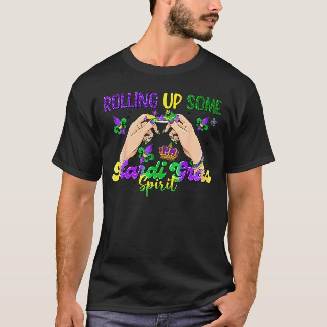 Camiseta Rolando Um Espírito De Mardi Gras Para Homens Mulh (Frente)