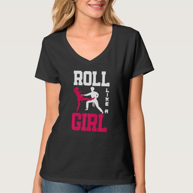 Camiseta Roll Like A Girl Jiu Jitsu Girl  Jiu Jitsu (Frente)