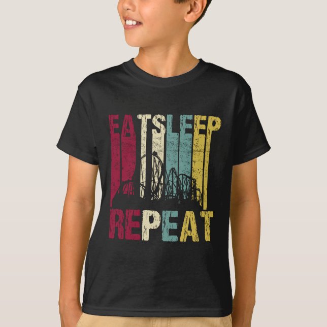 Camiseta Roller Coaster Eat Sleep Repeat Retro Silhouette (Frente)