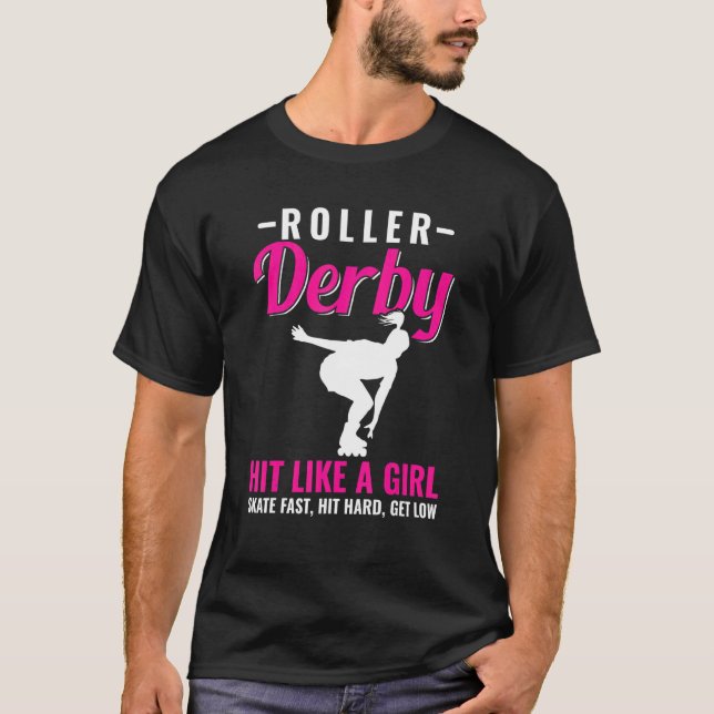 Camiseta Roller Derby Atingiu Como Um Skate De Rapariga (Frente)