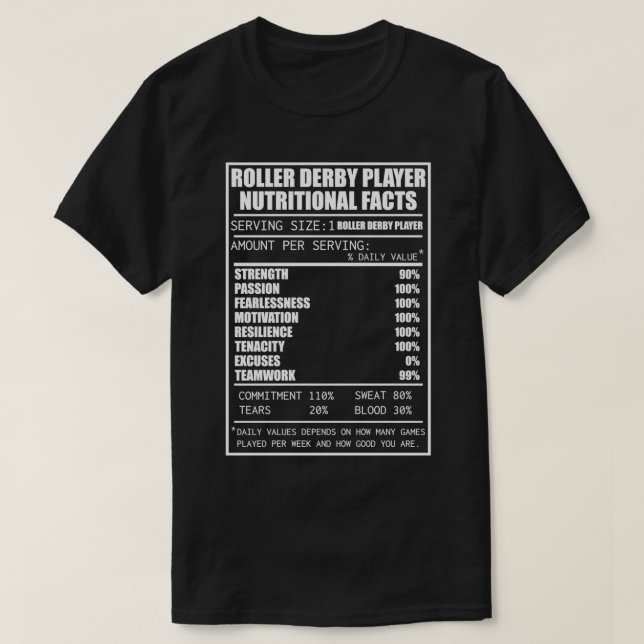 Camiseta Roller Derby Shirts Roller Fatos Nutricionais Vint (Frente do Design)