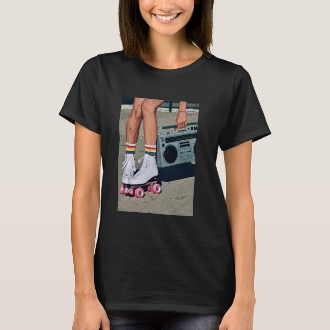Camiseta Rollerskates Retro Rollerskates Cilindro de anos 8 (Frente)