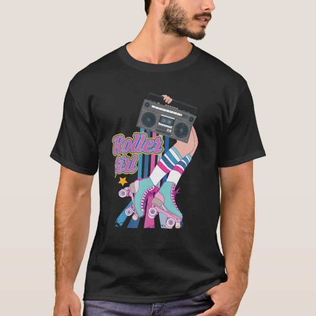 Camiseta Rollerskates Retro Rollerskates Cilindro de Anos 8 (Frente)