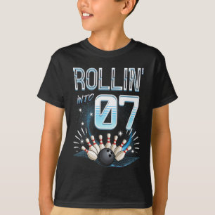 Camiseta Rollin' Em 7 Boliche de Aniversário 7 Bowler Bday