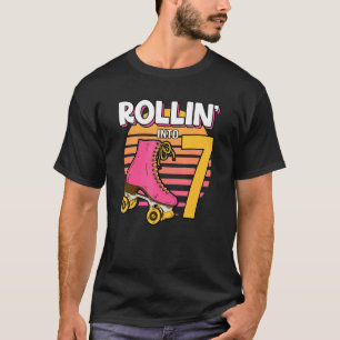 Camiseta Rollin' Em 7 Roller Girl Festa de aniversário Skat