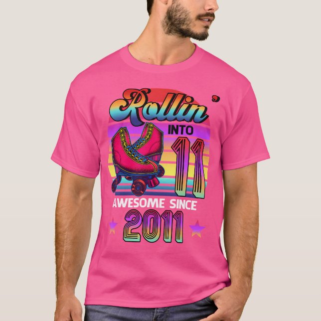 Camiseta Rollin' Into 11 Awesome 2011 Roller Skating 11Th B (Frente)