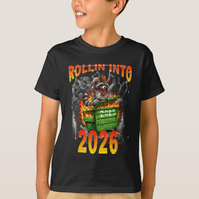 Camiseta Rollin Into 2026 New Year 2026 Raccoon Cowboy Vint (Frente)