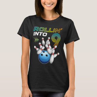 Camiseta Rollin Into 9 Retro Bowling Birthday Party 9th Bir