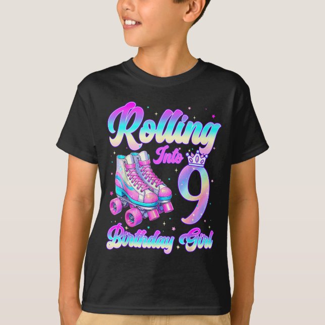 Camiseta Rolling Into 9 Year Old Roller Skating 9th Birthda (Frente)