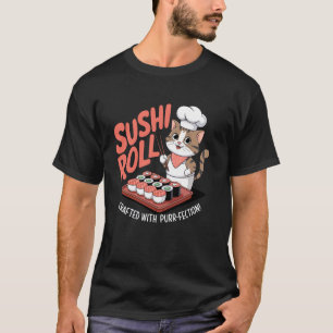 Camiseta Rolo de Sushi Criado com Per-feição Desenho de Gat