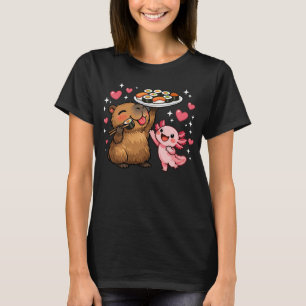 Camiseta Rolo De Sushi De Capivara Fofa E Axolote Engraçado